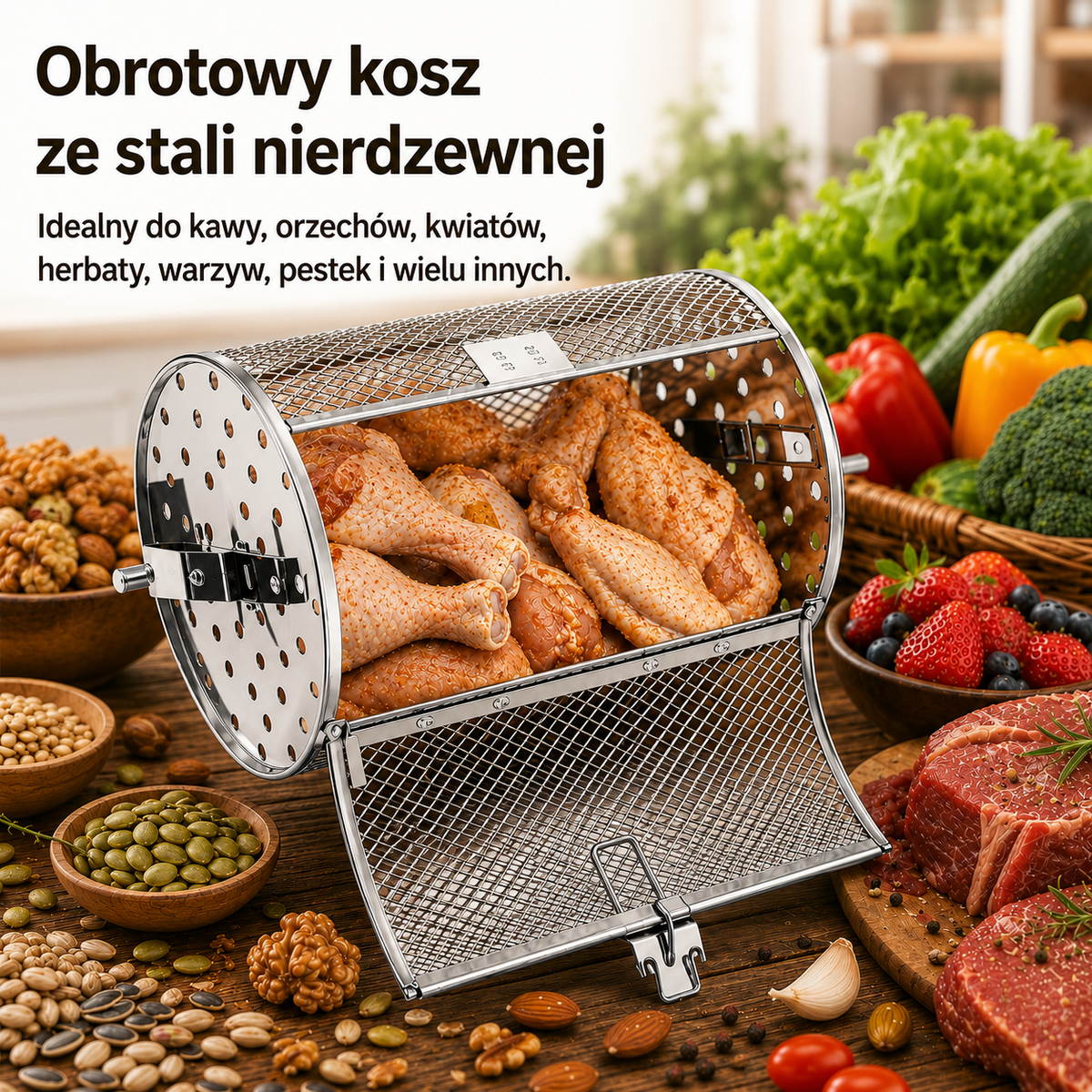 Kosz obrotowy ze stali nierdzewnej - obrót o 360 stopni